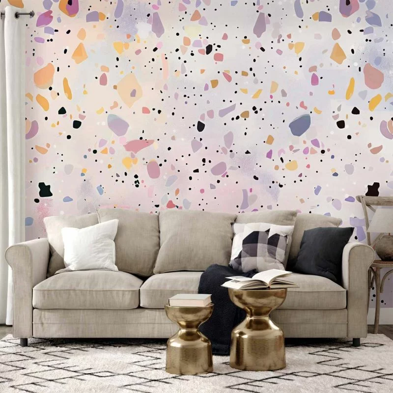 Fototapeta - Lastriko w stylu confetti fioletowo-różowy kolorowy wzór / Lastriko i confetti kolorowy wzór w fioletach i różu - obrazek 1