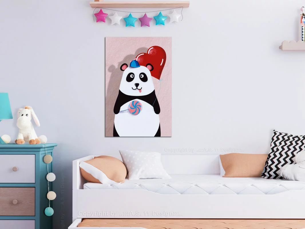 Obraz - Panda z balonikiem (1-częściowy) pionowy - obrazek 1
