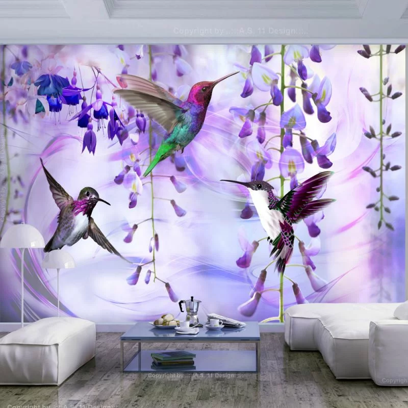 Fototapeta - Latające kolibry (fioletowy) - obrazek 1