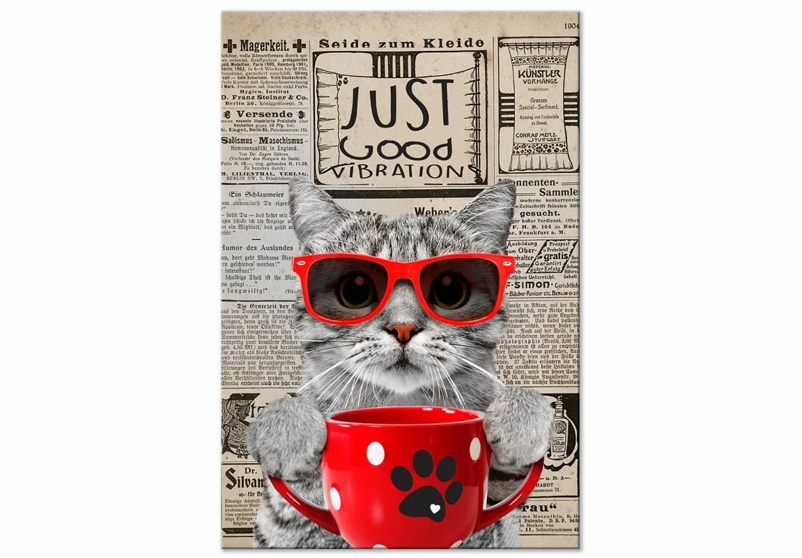 Obraz - Kot z kawą (1-częściowy) pionowy - obrazek 1