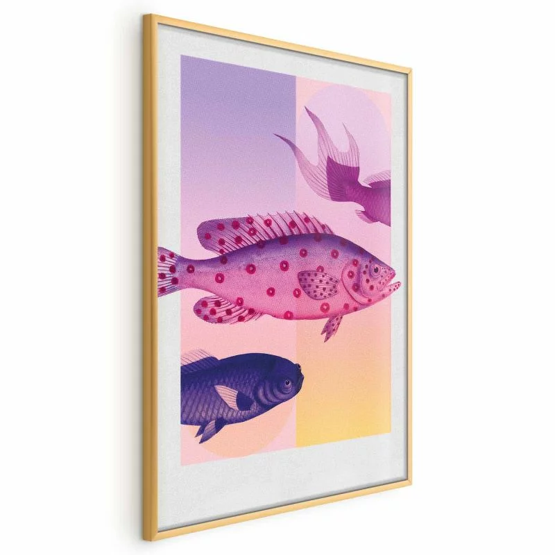 Plakat - Fantazyjne Ryby - artystyczna ilustracja ryb na kolorowym tle - obrazek 1