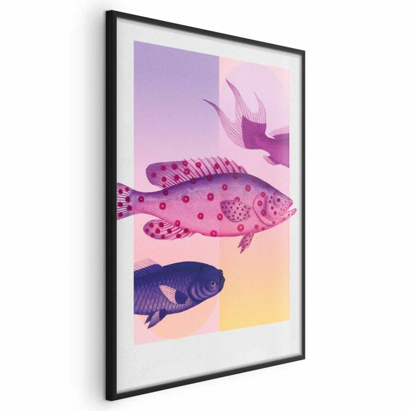 Plakat - Fantazyjne Ryby - artystyczna ilustracja ryb na kolorowym tle - obrazek 1