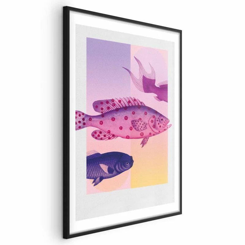 Plakat - Fantazyjne Ryby - artystyczna ilustracja ryb na kolorowym tle - obrazek 1