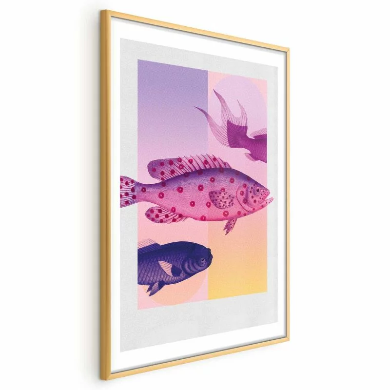 Plakat - Fantazyjne Ryby - artystyczna ilustracja ryb na kolorowym tle - obrazek 1
