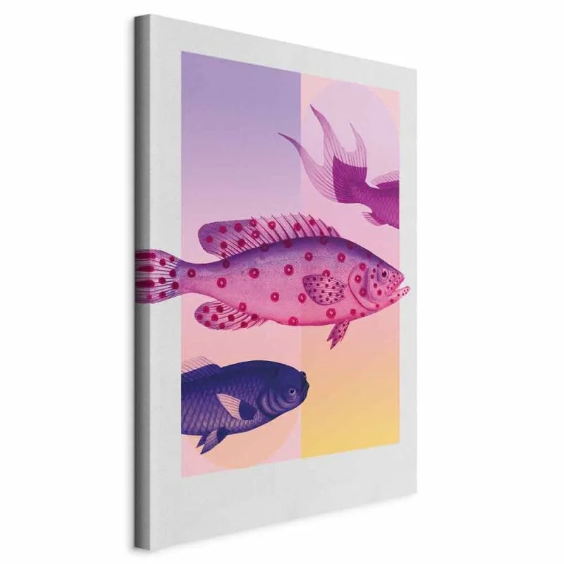 Obraz - Ryby w Pastelach - stylizowane ryby na tle gradientowych kształtów / Fantazyjne Ryby - artystycza ilustracja ryb na kolorowym tle - obrazek 1