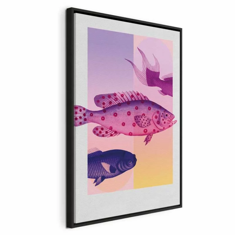 Obraz - Ryby w Pastelach - stylizowane ryby na tle gradientowych kształtów / Fantazyjne Ryby - artystycza ilustracja ryb na kolorowym tle - obrazek 1