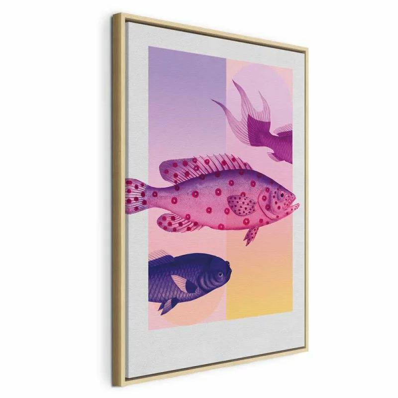 Obraz - Ryby w Pastelach - stylizowane ryby na tle gradientowych kształtów / Fantazyjne Ryby - artystycza ilustracja ryb na kolorowym tle - obrazek 1