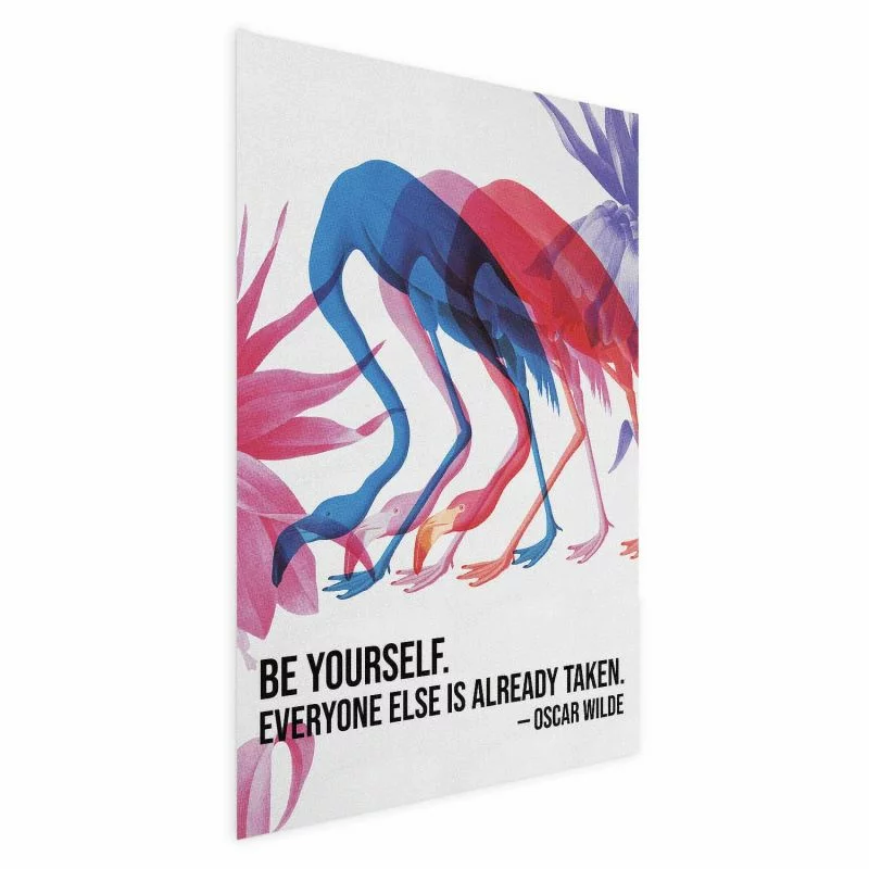 Plakat - Kolorowa repetycja - trzy sylwetki flamingów i inspirującym cytatem - obrazek 1