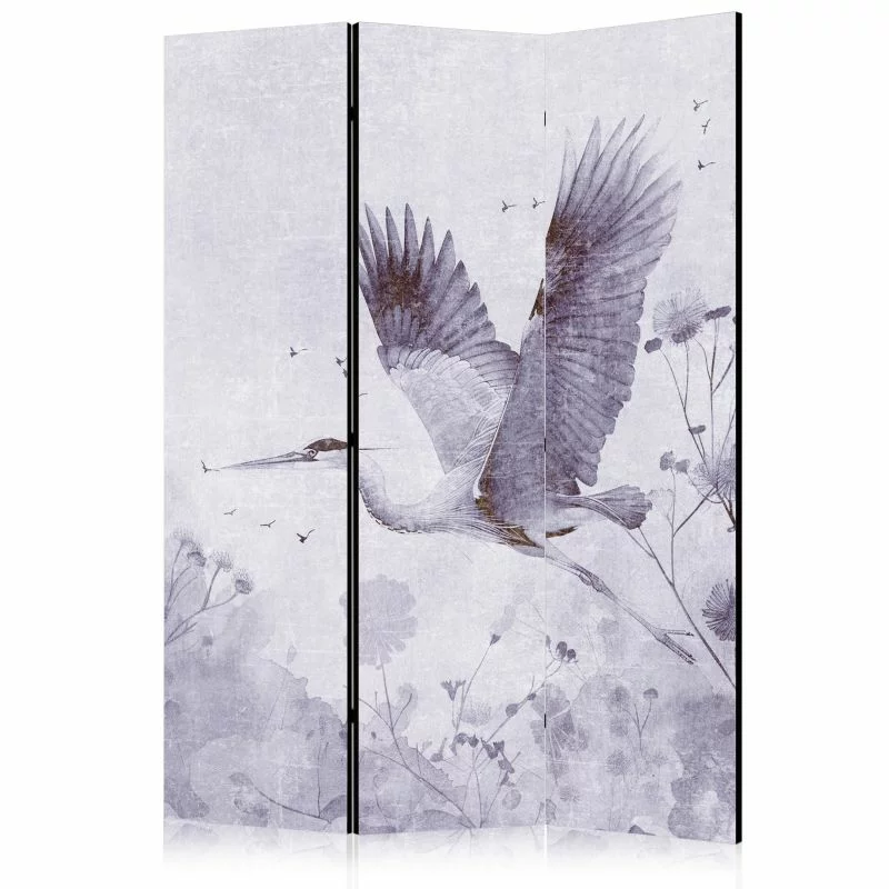 Parawan - Majestatyczny lot - żuraw w locie w monochromatycznej, chłodnej kolorystyce - obrazek 1