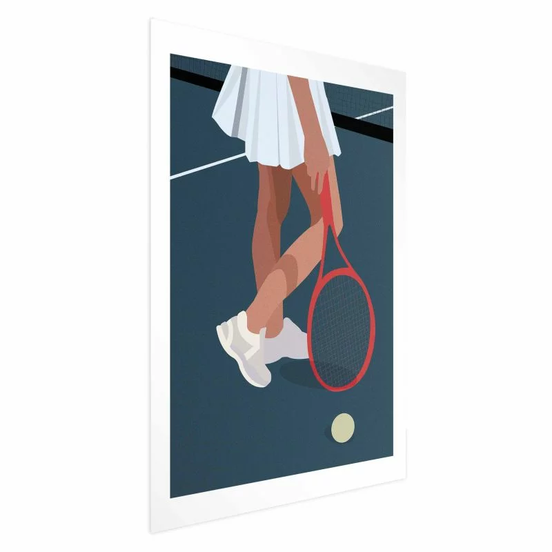 Plakat - Tenisistka z czerwoną rakietą na korcie - ilustracja - obrazek 1