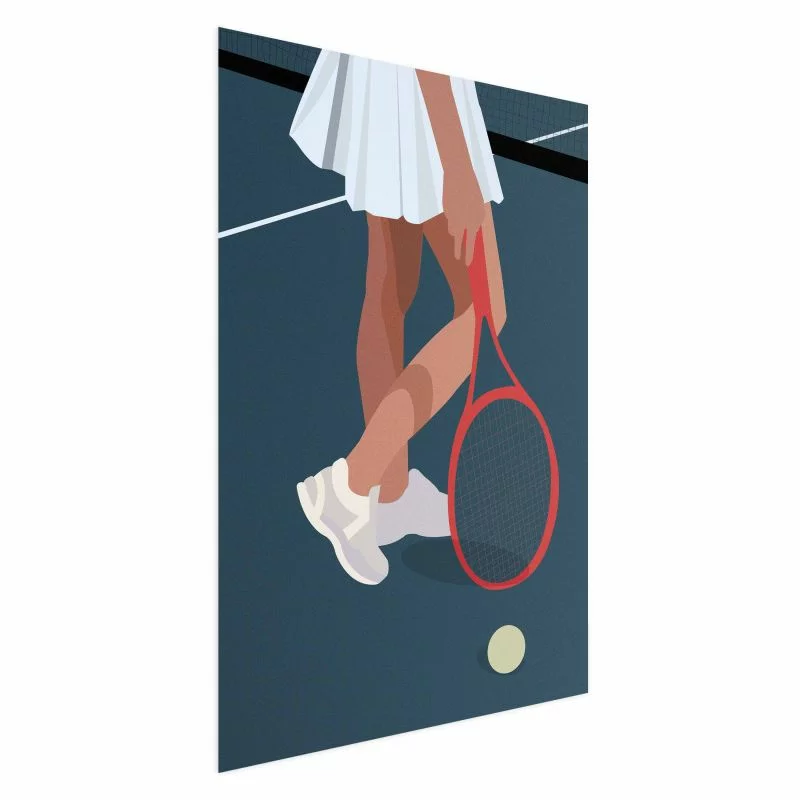 Plakat - Tenisistka z czerwoną rakietą na korcie - ilustracja - obrazek 1