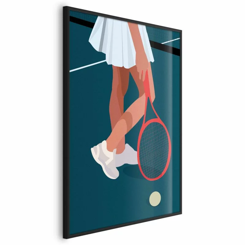 Plakat - Tenisistka z czerwoną rakietą na korcie - ilustracja - obrazek 1