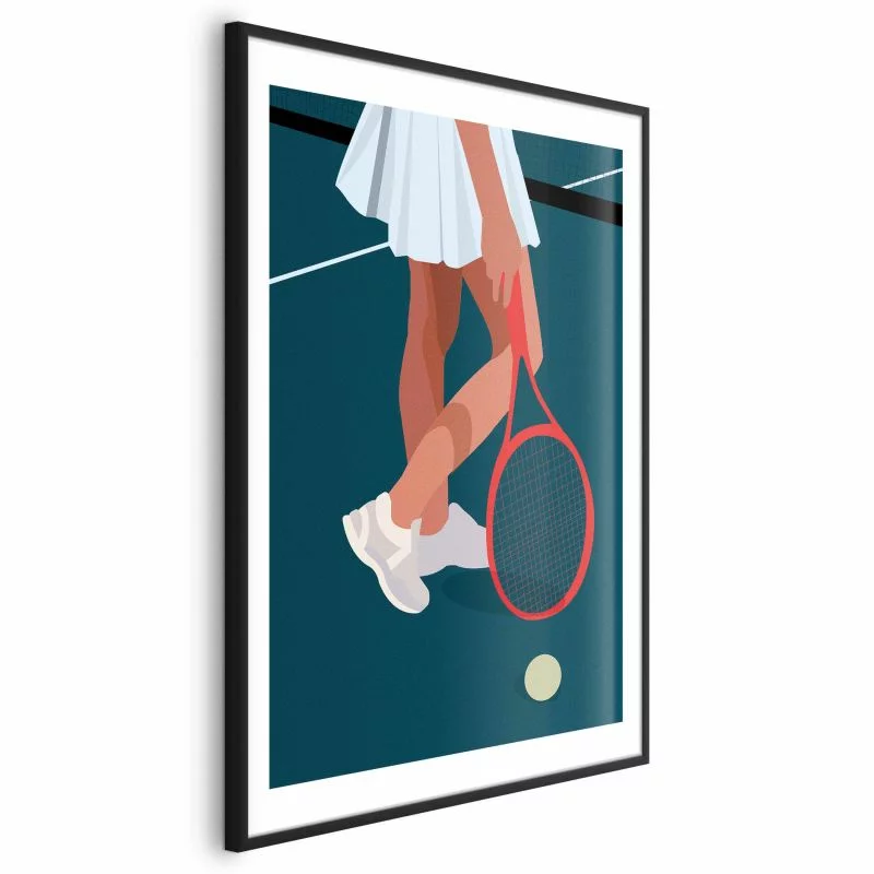 Plakat - Tenisistka z czerwoną rakietą na korcie - ilustracja - obrazek 1