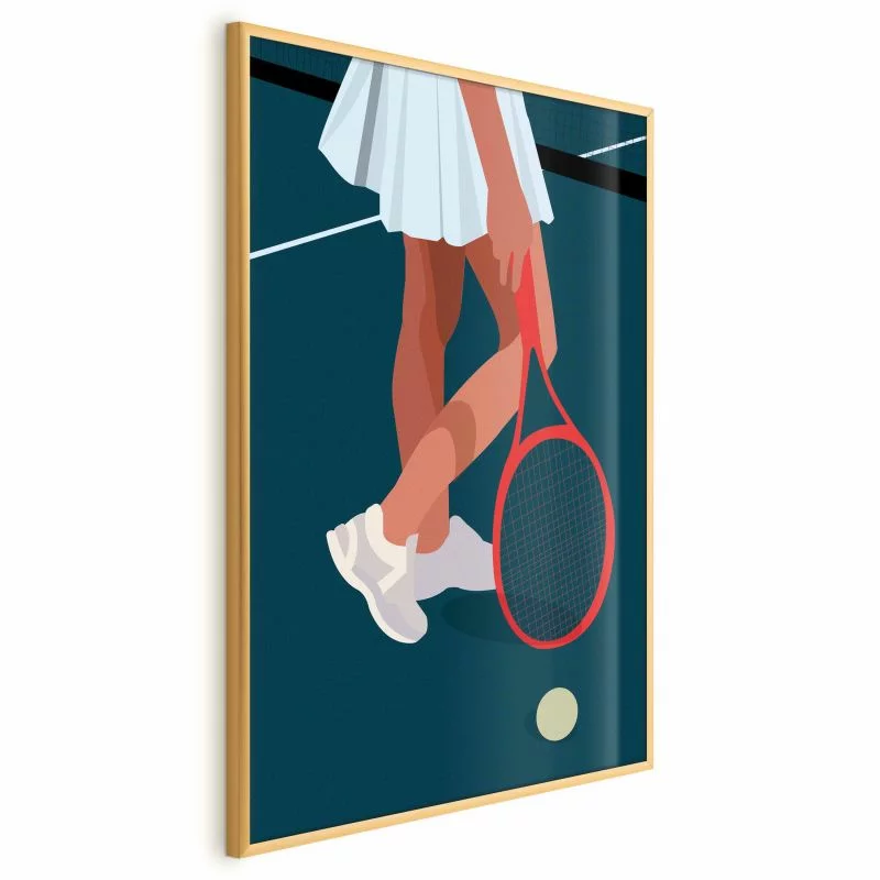 Plakat - Tenisistka z czerwoną rakietą na korcie - ilustracja - obrazek 1