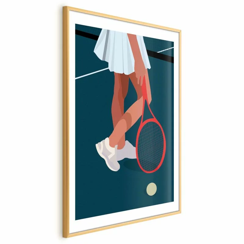 Plakat - Tenisistka z czerwoną rakietą na korcie - ilustracja - obrazek 1