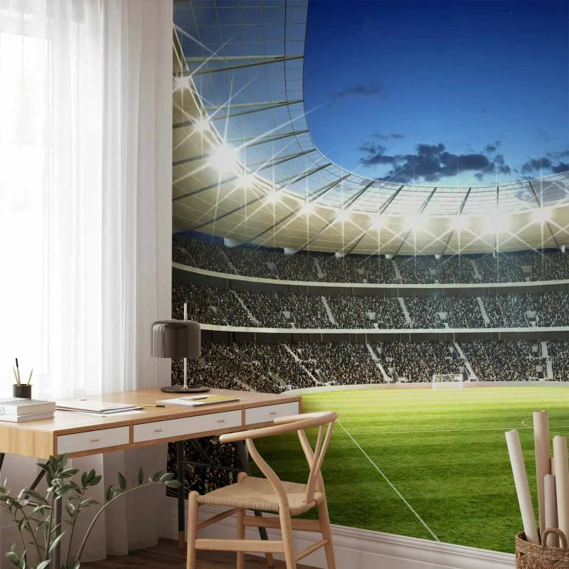 Fototapeta - Boisko piłarskie - oświetlony stadion z przepełnionymi trybunami - obrazek 1