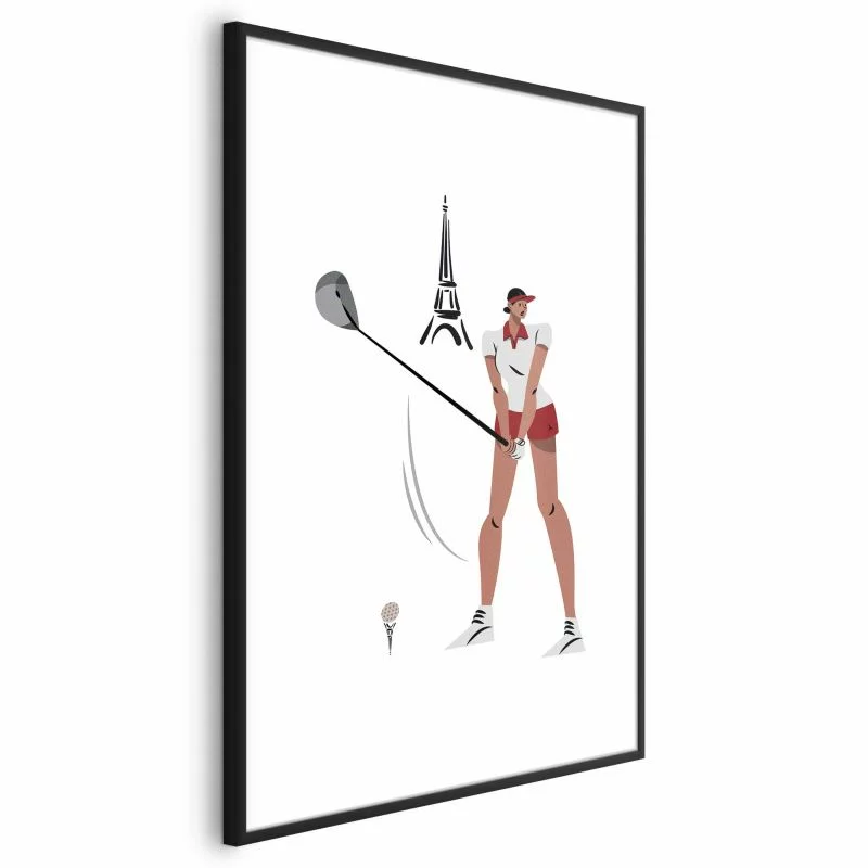 Plakat - Ilustracja golfistki z wieżą Eiffla w tle - obrazek 1
