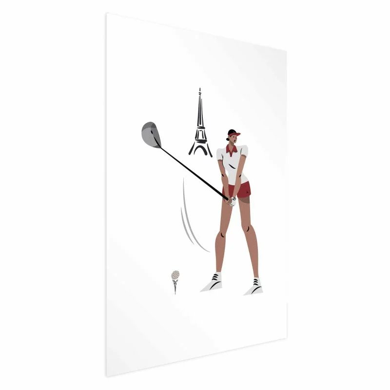 Plakat - Ilustracja golfistki z wieżą Eiffla w tle - obrazek 1