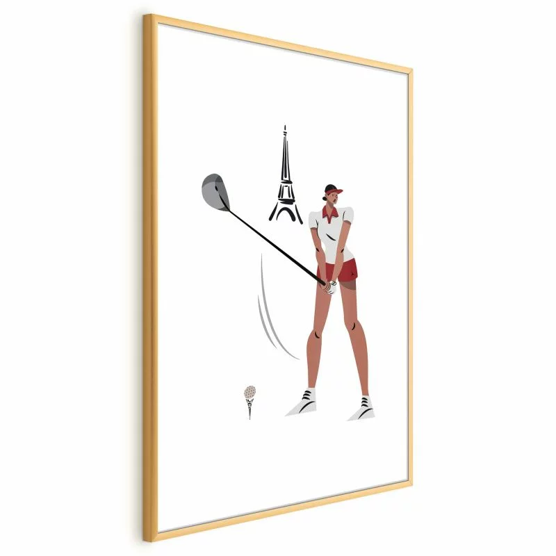 Plakat - Ilustracja golfistki z wieżą Eiffla w tle - obrazek 1