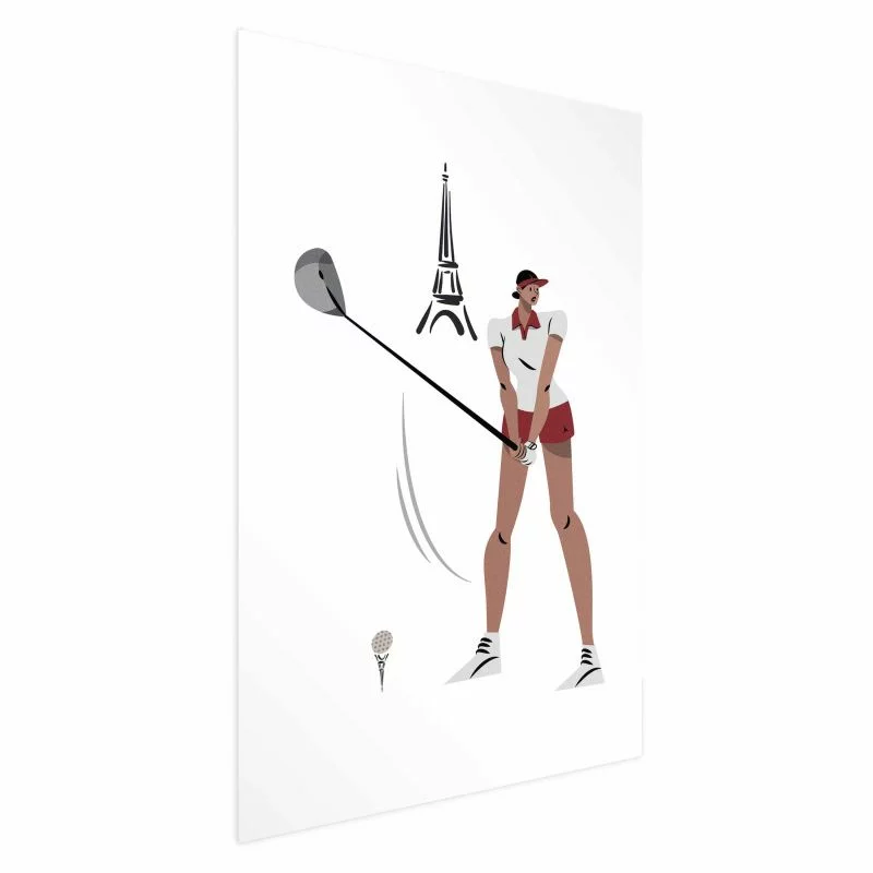 Plakat - Ilustracja golfistki z wieżą Eiffla w tle - obrazek 1