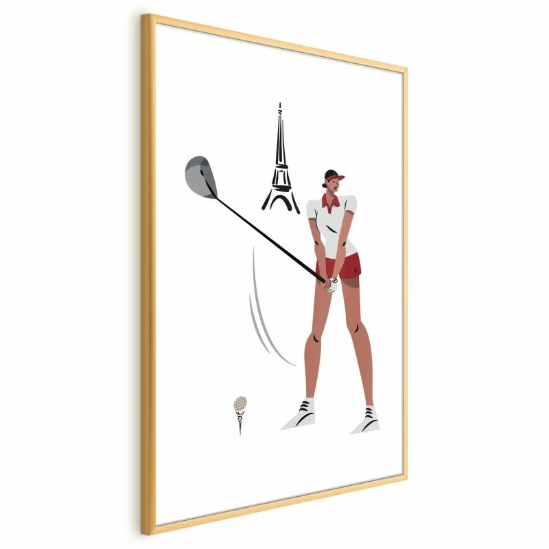 Plakat - Ilustracja golfistki z wieżą Eiffla w tle - obrazek 1