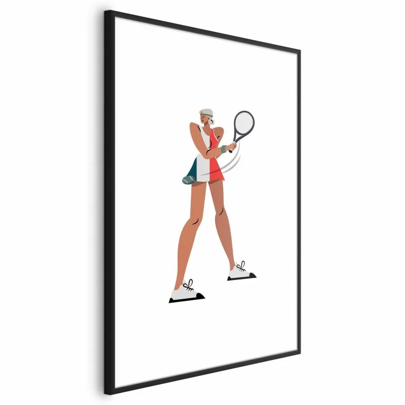 Plakat - Tenisistka z rakietą na białym tle - ilustracja - obrazek 1