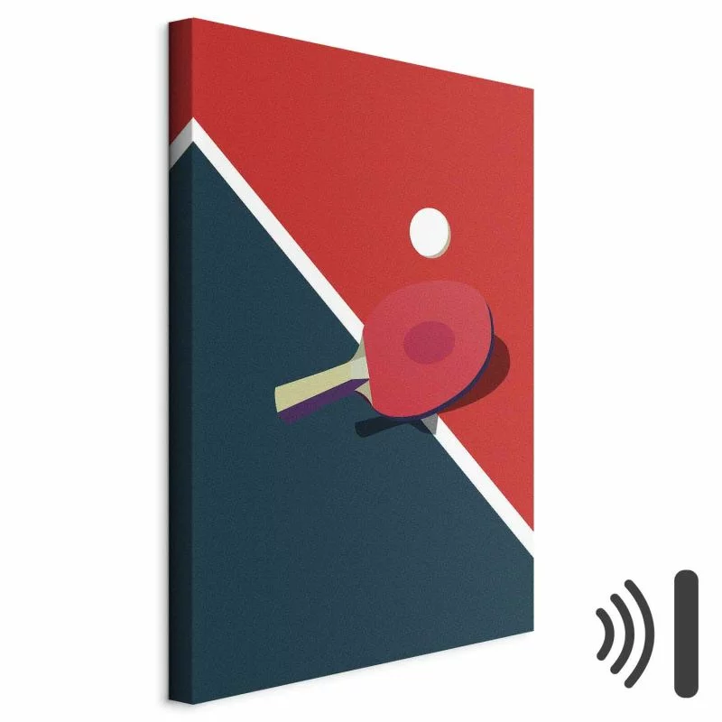 Obraz - Tenis stołowy - rakietka i piłeczka na stole - obrazek 1