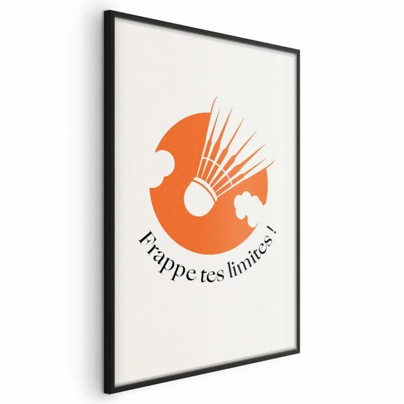 Plakat - Lotka do badmintona na tle pomarańczowego słońca - obrazek 1
