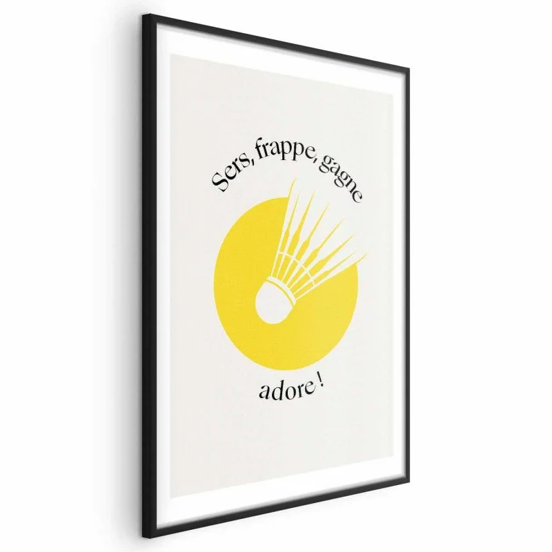 Plakat - Lotka do badmintona na tle żółtego słońca - obrazek 1