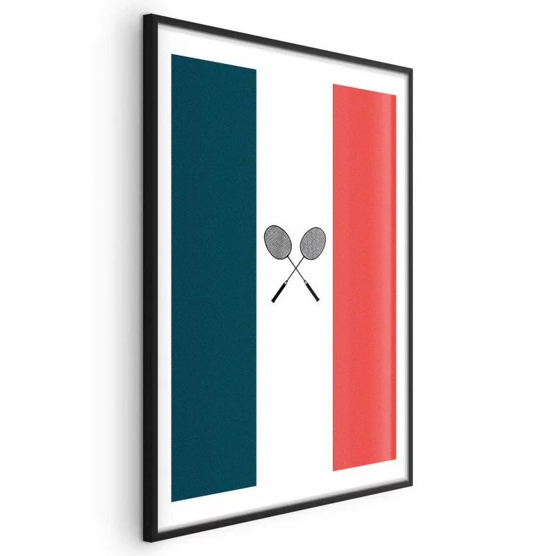 Plakat - Flagi Francji i czarne paletki do badmintona - obrazek 1