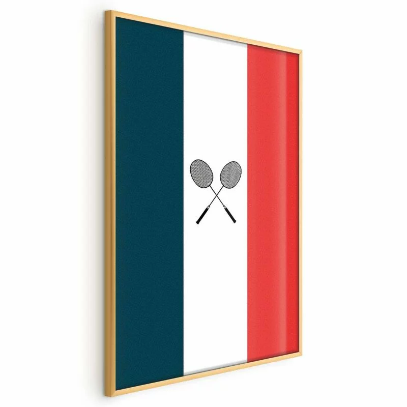 Plakat - Flagi Francji i czarne paletki do badmintona - obrazek 1