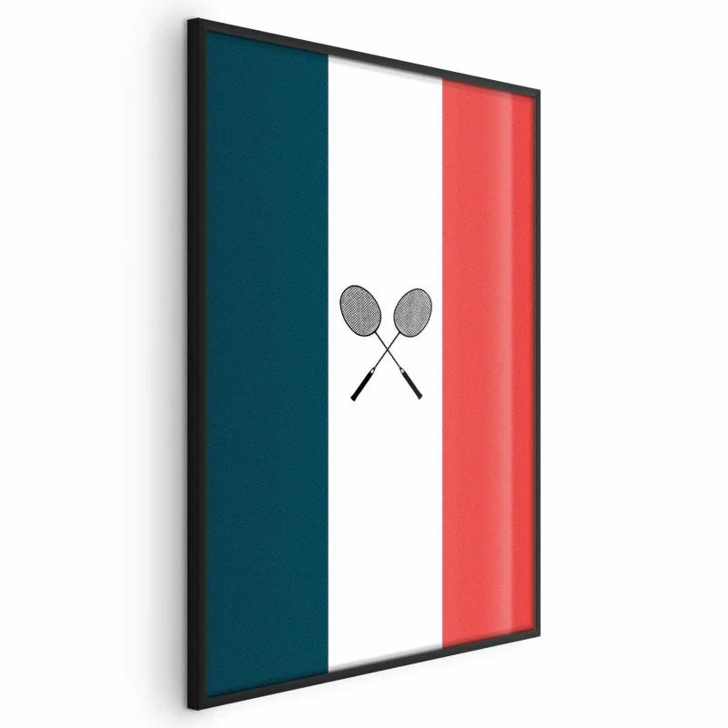 Plakat - Flagi Francji i czarne paletki do badmintona - obrazek 1