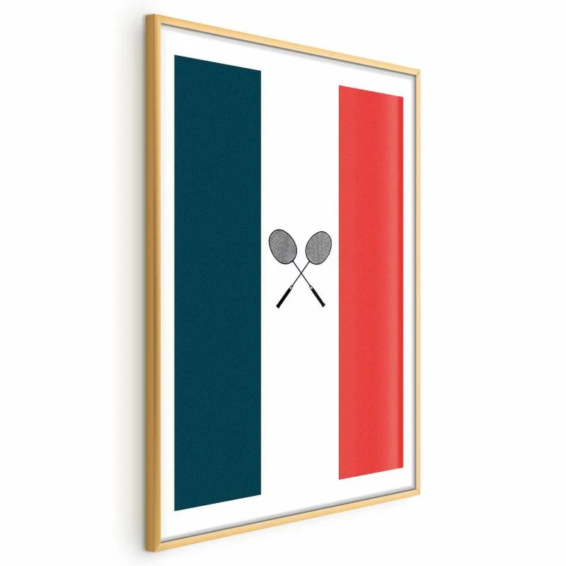 Plakat - Flagi Francji i czarne paletki do badmintona - obrazek 1