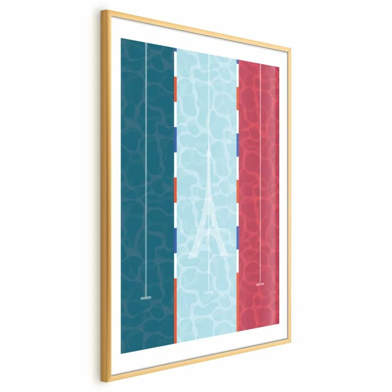 Plakat - Ilustracja basenu na tle flagi Francji - obrazek 1