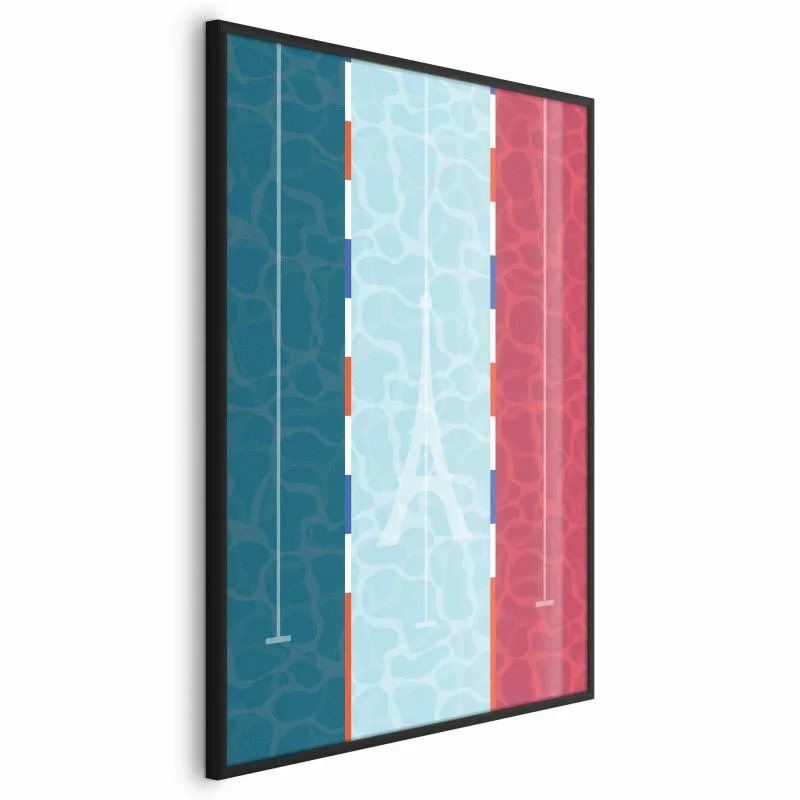 Plakat - Ilustracja basenu na tle flagi Francji - obrazek 1