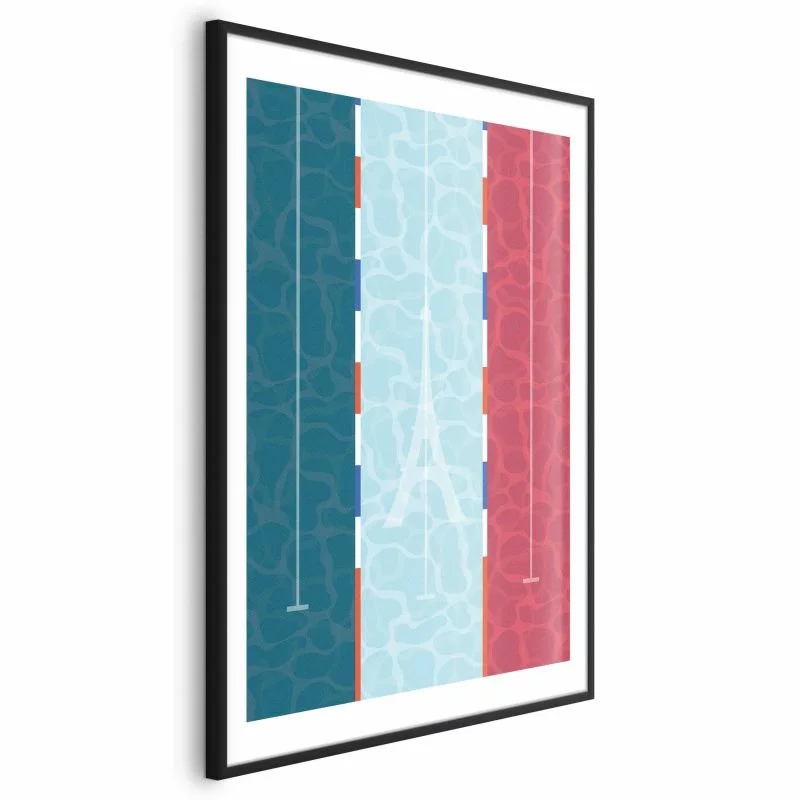 Plakat - Ilustracja basenu na tle flagi Francji - obrazek 1