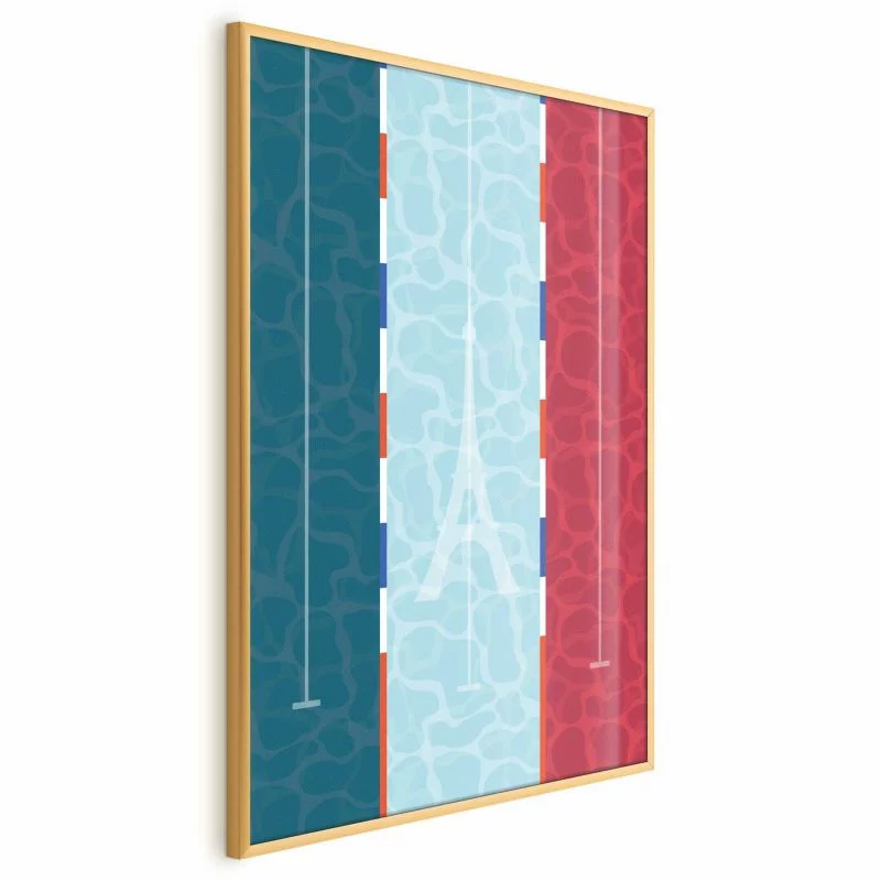 Plakat - Ilustracja basenu na tle flagi Francji - obrazek 1