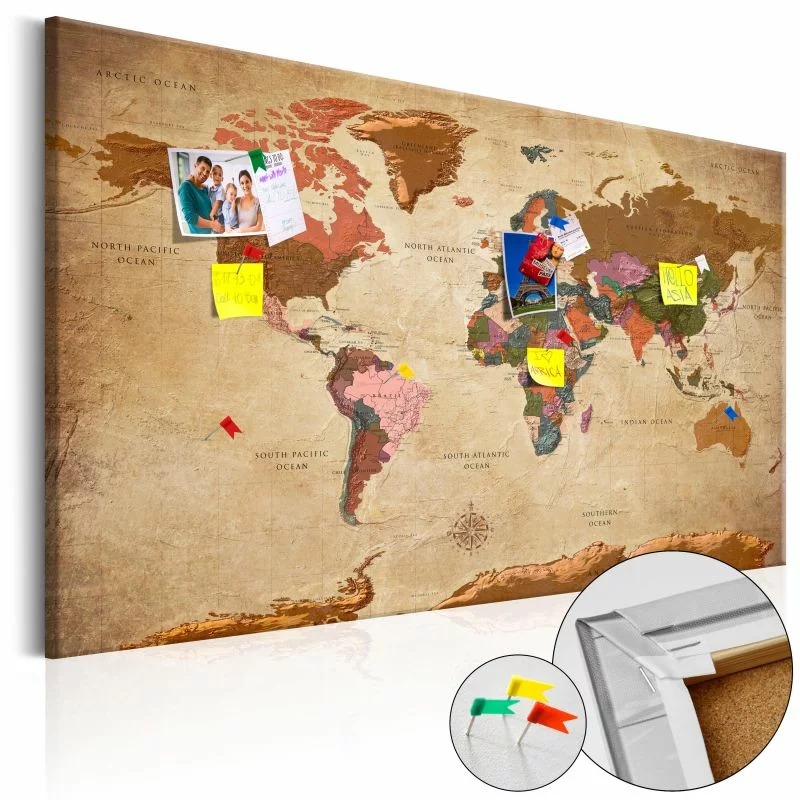 Obraz na korku - Mapa świata: Brązowa elegancja [Mapa korkowa] - obrazek 1