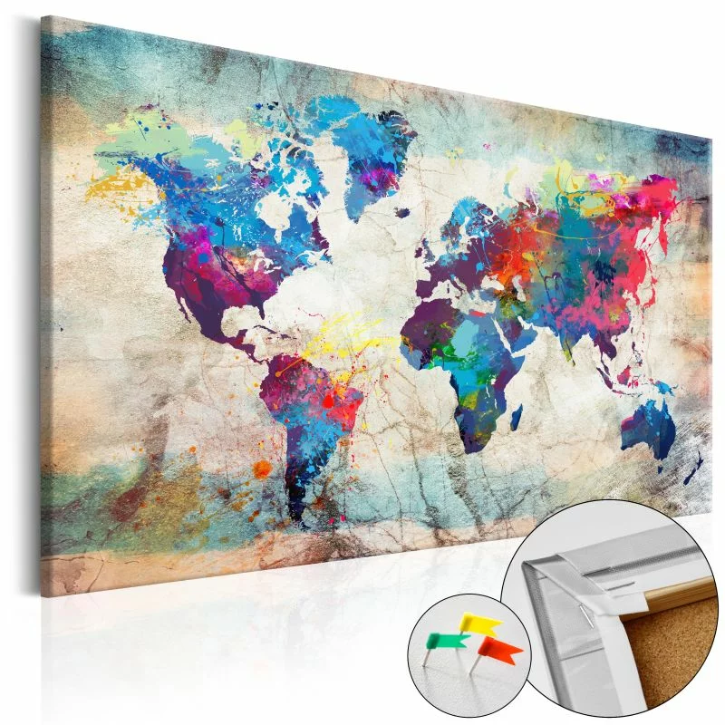 Obraz na korku - Mapa świata: Kolorowe szaleństwo [Mapa korkowa] - obrazek 1