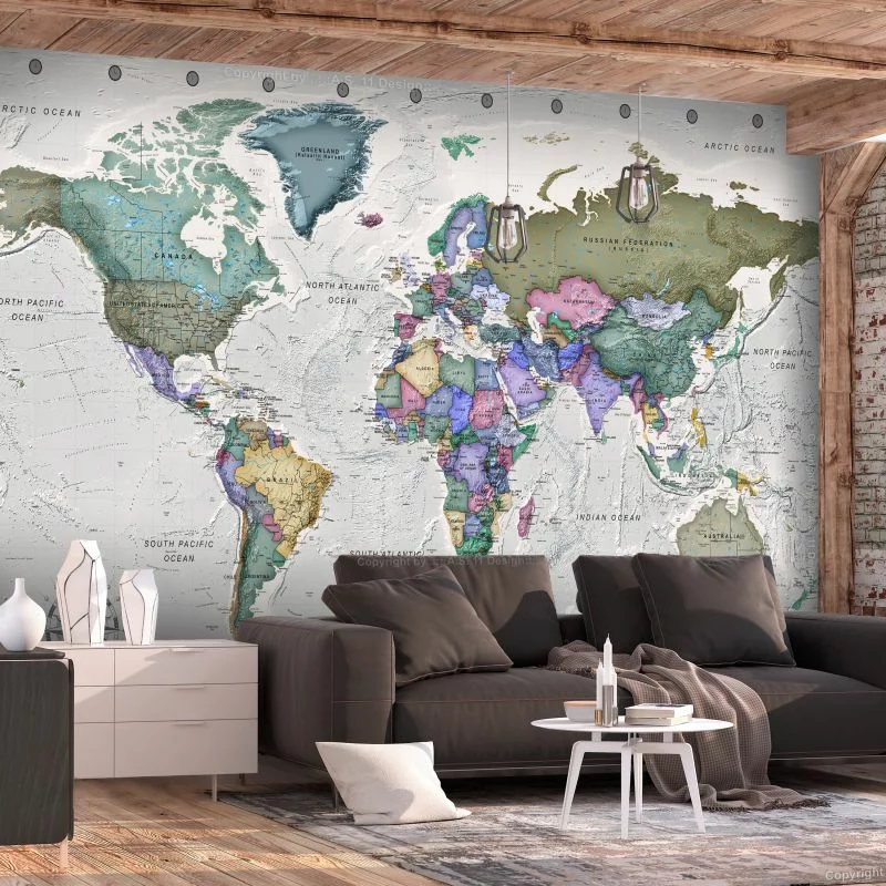 Fototapeta wodoodporna - Nauka geografii - mapa świata z podpisanymi państwami po angielsku - obrazek 1