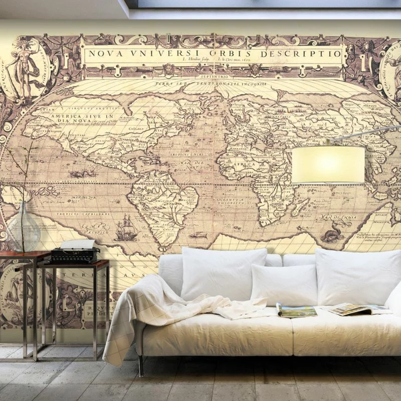Fototapeta wodoodporna - Mapa świata w stylu retro - zarys kontynentów z napisami po łacinie - obrazek 1