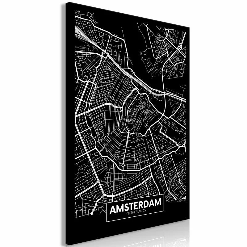 Obraz - Ciemna mapa Amsterdamu (1-częściowy) pionowy - obrazek 1