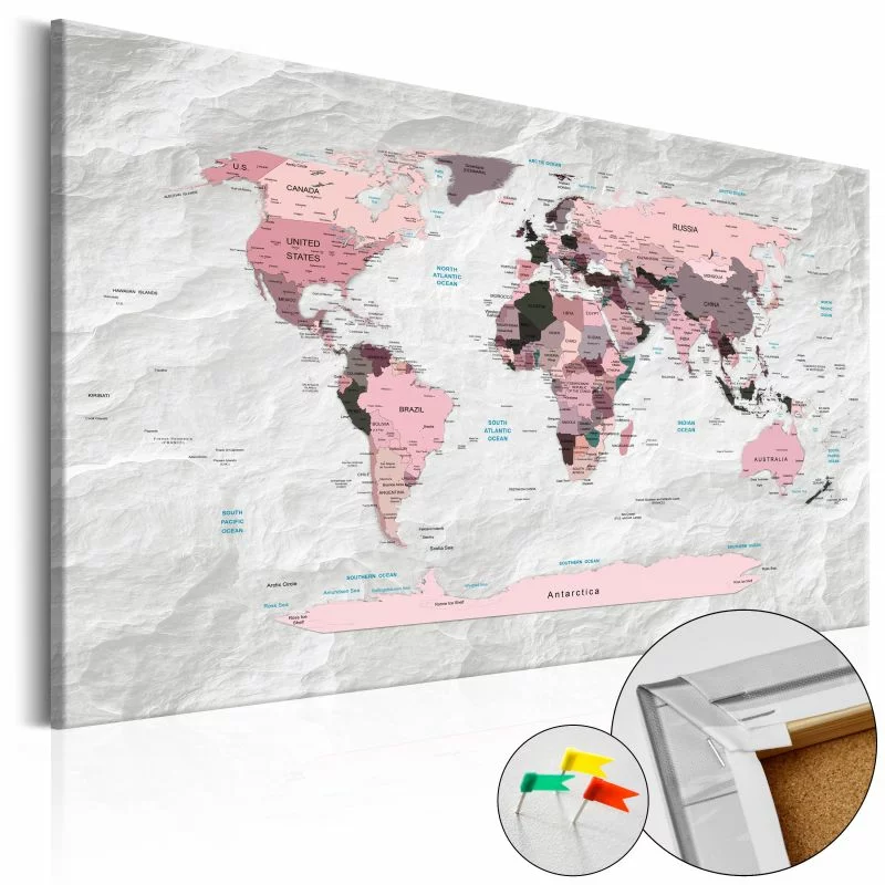 Obraz na korku - Różowe kontynenty [Mapa korkowa] - obrazek 1