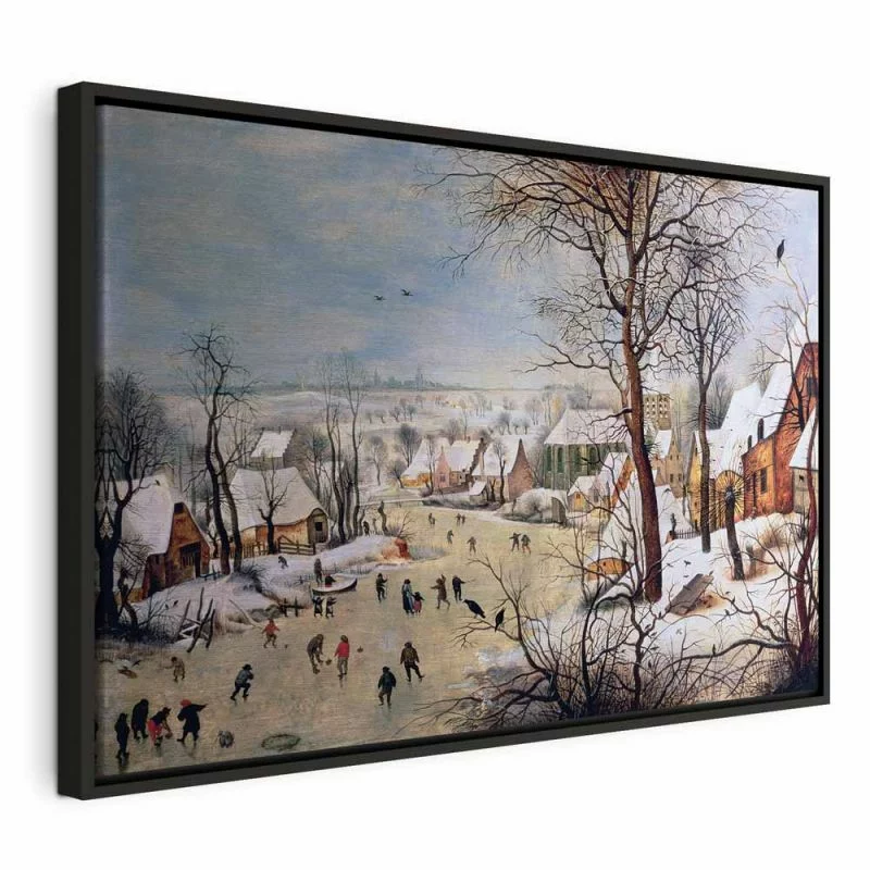 Obraz - Zimowy pejzaż z łyżwiarzami i pułapką na ptaki (Pieter Bruegel the Elder) - obrazek 1