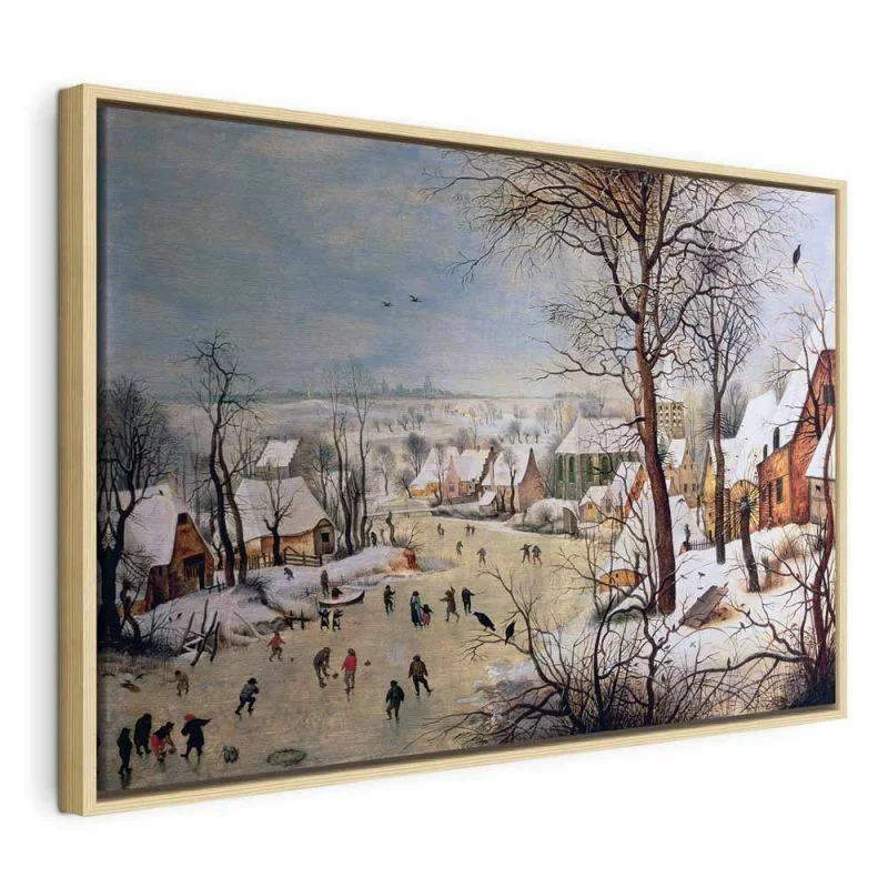 Obraz - Zimowy pejzaż z łyżwiarzami i pułapką na ptaki (Pieter Bruegel the Elder) - obrazek 1
