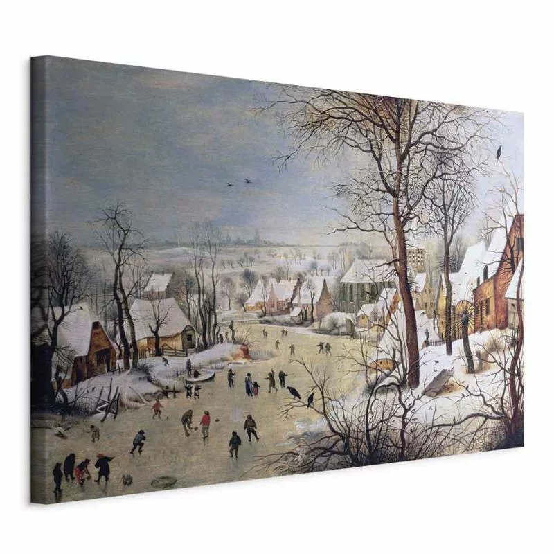 Obraz - Zimowy pejzaż z łyżwiarzami i pułapką na ptaki (Pieter Bruegel the Elder) - obrazek 1