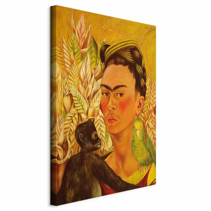 Obraz - Frida Kahlo – Autoportret z małpą i papugą - obrazek 1