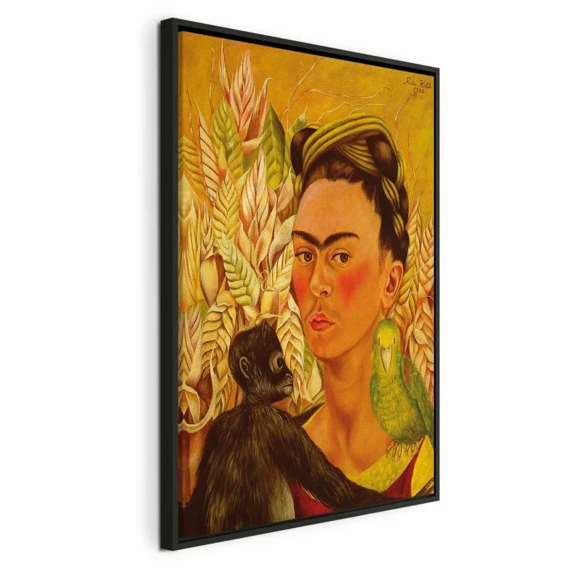 Obraz - Frida Kahlo – Autoportret z małpą i papugą - obrazek 1