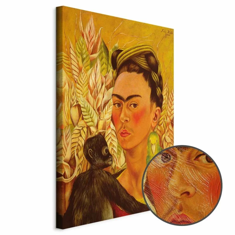 Obraz - Frida Kahlo – Autoportret z małpą i papugą - obrazek 1