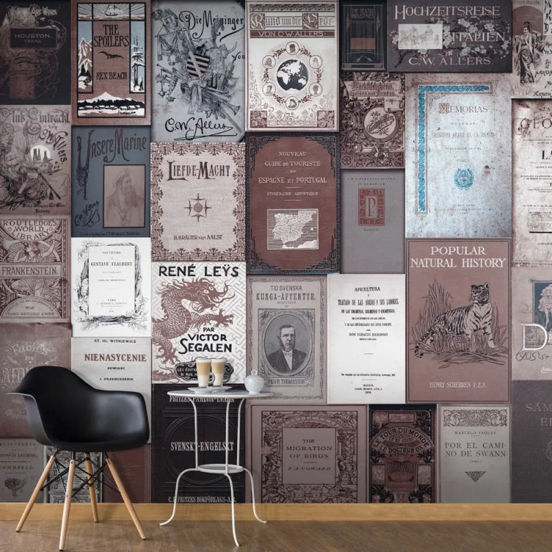 Fototapeta wodoodporna - Biblioteczka w stylu vintage - romantyczny motyw z okładkami książek - obrazek 1